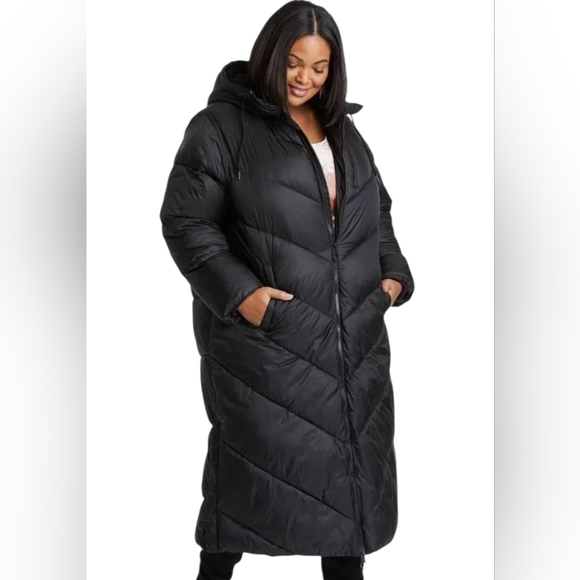 Ava & Viv Black Long Maxi Hooded Puffer Coat Size 3XL - Picture 1 of 13